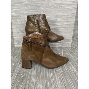 Hispanitas Womens Ankle Boots Booties Brown Block Heel Zip‎ Med High 7.5 EU 38.5